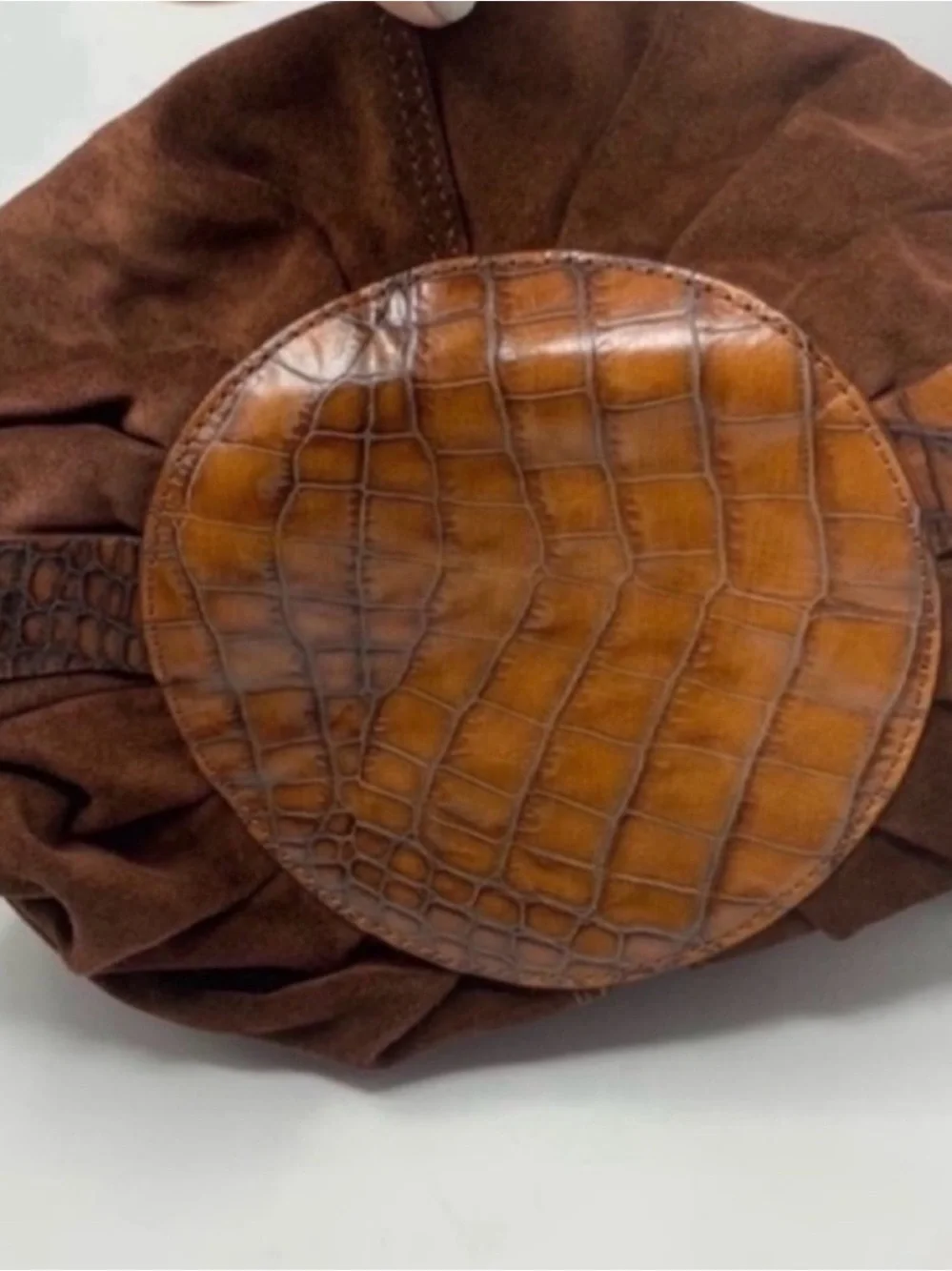 Chocolate Brown Suede & Leather Croc Bag